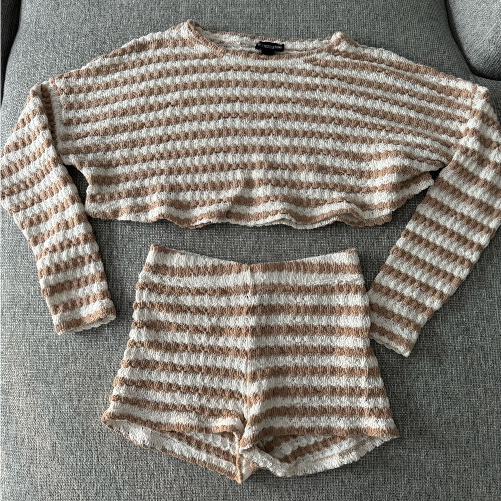 PrettyLittleThing Cream and Brown Knit Set